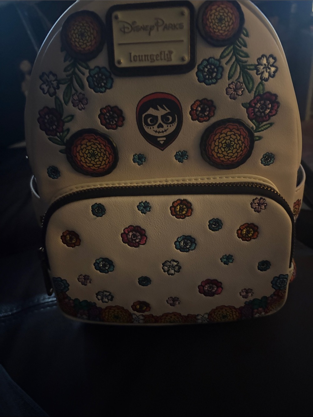 Coco Loungefly Cream Floral Embroidered Mini Backpack